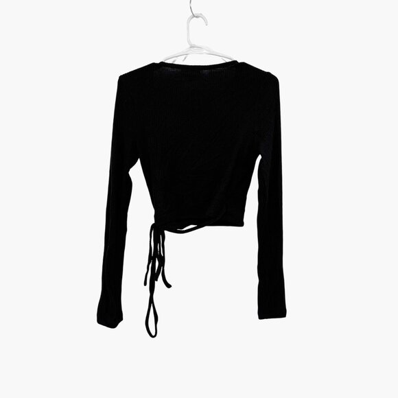 NEW Colsie Long Sleeve Cropped Ribbed Cozy Wrap Top - Black - Picture 4 of 10